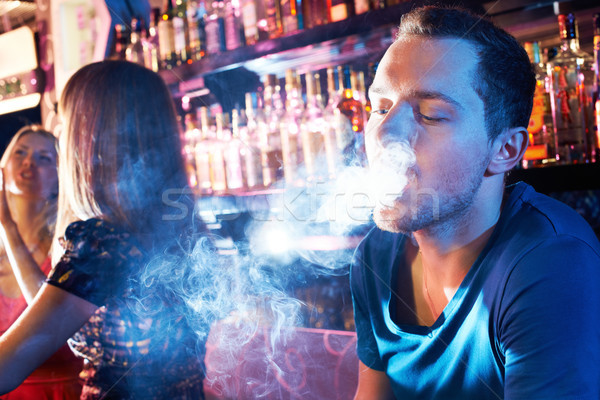 Sigara içme nargile portre genç duman dışarı Stok fotoğraf © pressmaster