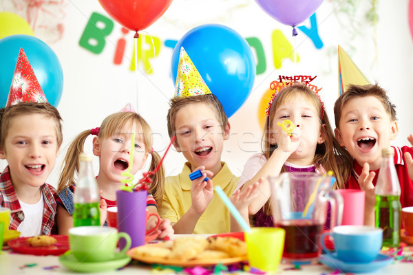 商業照片: 生日派對 · 組 · 可愛的 · 孩子們