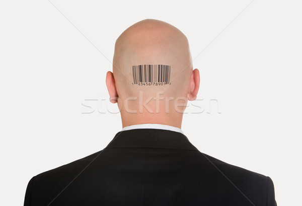 Foto stock: Homem · código · de · barras · careca · cabeça · código · de · barras