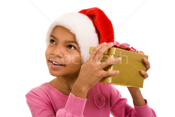 好奇心 好奇 女孩 聖誕老人 帽 聽 商業照片 © pressmaster