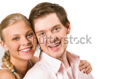 Lipirea fericit cuplu uita aparat foto Imagine de stoc © pressmaster
