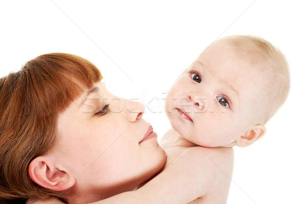 愛する 母親 クローズアップ 注意深い 赤ちゃん 白 ストックフォト © pressmaster