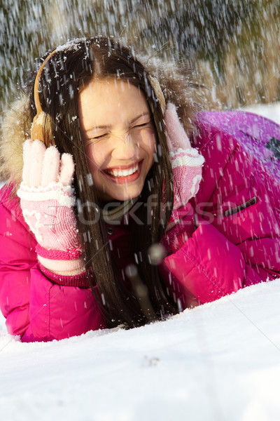 Stockfoto: Sneeuwval · portret · mooie · meisje · sneeuw · glimlach