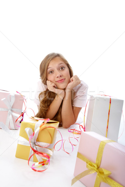 Fille cadeaux joli adolescent regarder caméra [[stock_photo]] © pressmaster