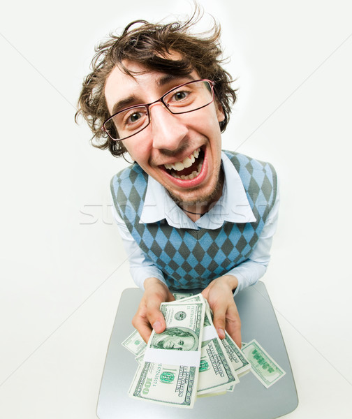 Szerencse lottó halszem lövés boldog fiatalember Stock fotó © pressmaster