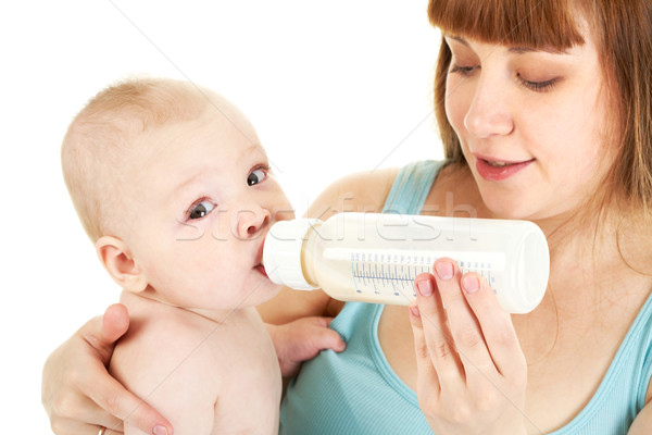 飲用水 牛奶 小心 母親 瓶 可愛的 商業照片 © pressmaster