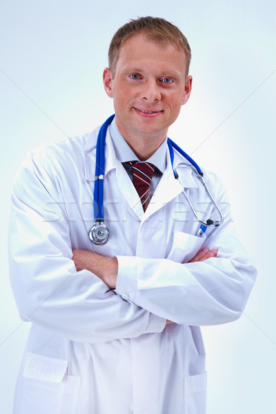 [[stock_photo]]: Cols · bleus · travailleur · portrait · médecin · stéthoscope