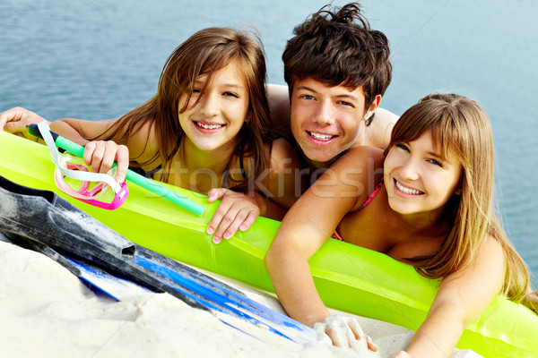 Foto stock: Amigos · mar · costa · retrato · três · adolescente