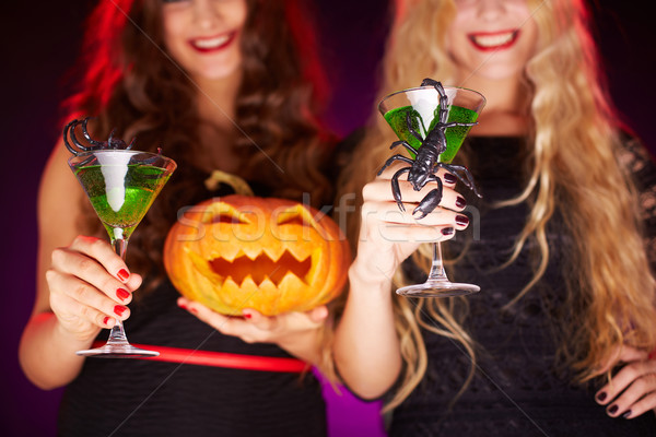 Halloween kokteyller fotoğraf cadılar bayramı kabak gülümseme içmek Stok fotoğraf © pressmaster