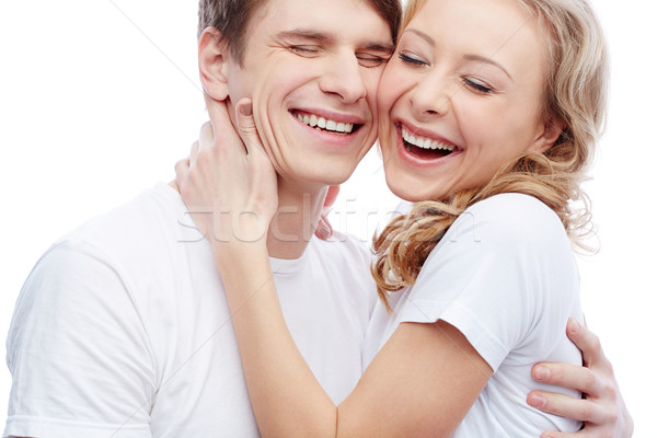 Râsete portret amoros atingere fete Imagine de stoc © pressmaster