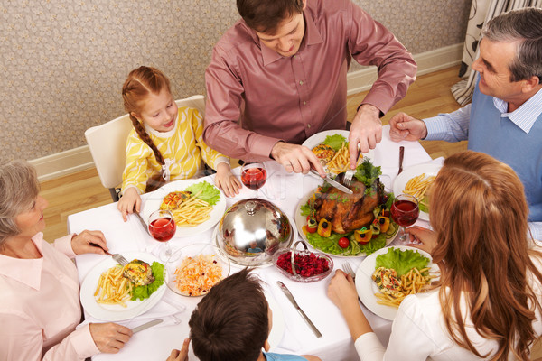 Stockfoto: Familie · eten · afbeelding · groot · vergadering · feestelijk