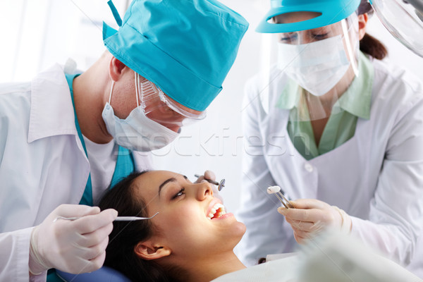 Stockfoto: Oraal · behandeling · mooie · patiënt · tandheelkundige · kliniek