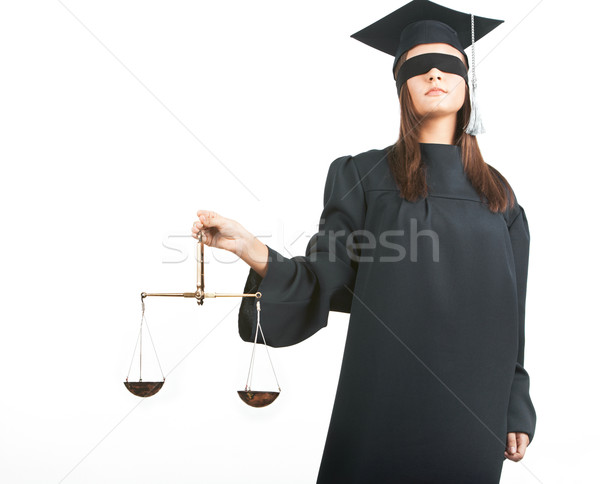 Mädchen Skalen jungen Rechtsanwalt halten Stock foto © pressmaster