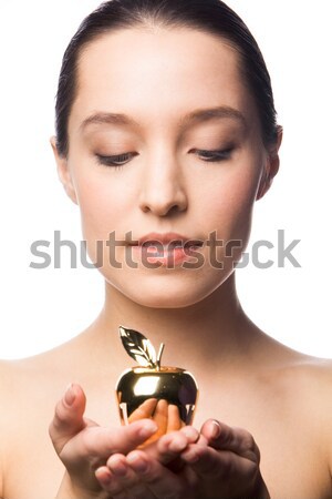 Stockfoto: Geschenk · elegante · vrouw · gouden · appel