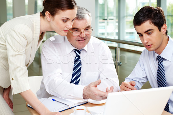 Stockfoto: Vergadering · kantoor · business · team · drie · vergadering · planning