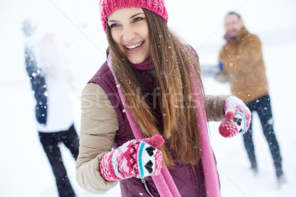 Zabawy zimą portret happy girl śmiechem gry Zdjęcia stock © pressmaster