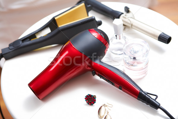 Hölgy piperecikkek fotó hajszárító üvegek fülbevalók Stock fotó © pressmaster
