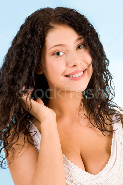 Kadınlık görüntü genç kadın koyu renk saçları dokunmak Stok fotoğraf © pressmaster