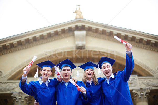 Foto stock: Alegre · graduados · grupo · extático · estudantes · graduação