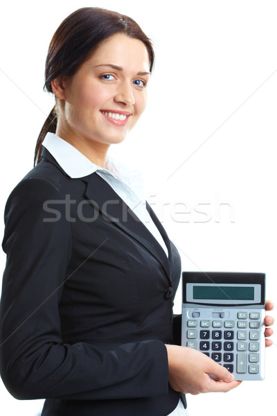Contabil portret femeie de afaceri calculator uita aparat foto Imagine de stoc © pressmaster