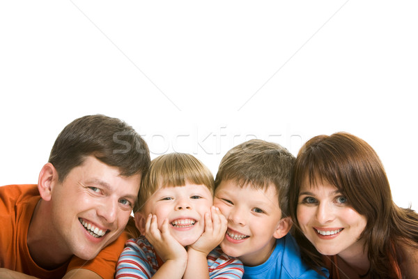 Foto stock: Gozo · linha · família · feliz · olhando · câmera