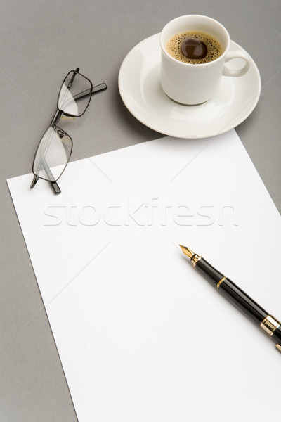 ストックフォト: 静物 · 写真 · 白紙 · シート · 万年筆 · 眼鏡