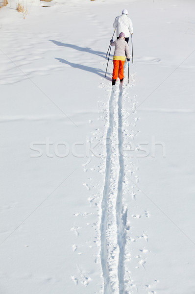 Сток-фото: зима · курорта · вид · сзади · зрелый · пару · лыжах