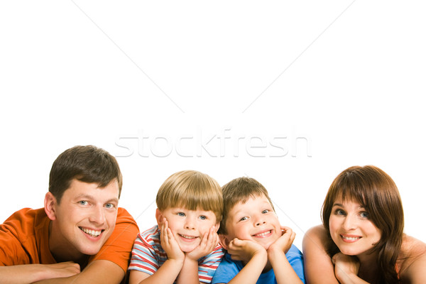 Stock foto: Zusammengehörigkeit · Zeile · heiter · Familie · schauen · Kamera