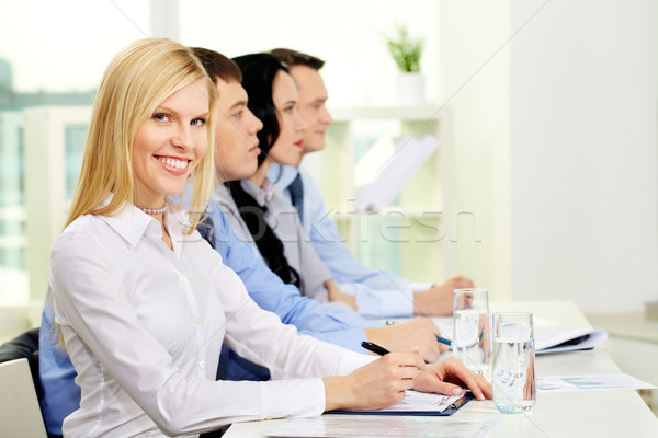 Stock foto: Business · Ausbildung · ziemlich · Dame · schauen · Kamera