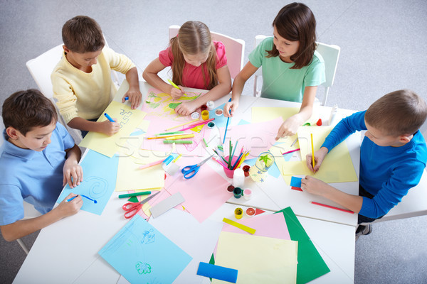 Tekening groep smart schoolmeisjes kleurrijk meisje Stockfoto © pressmaster