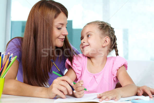 Stock foto: Zeichnung · zusammen · Mutter · Tochter · home · Frau