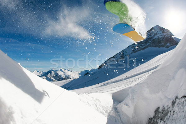 Stock foto: Extremsport · Foto · springen · Snowboarder · Berghang · Winter