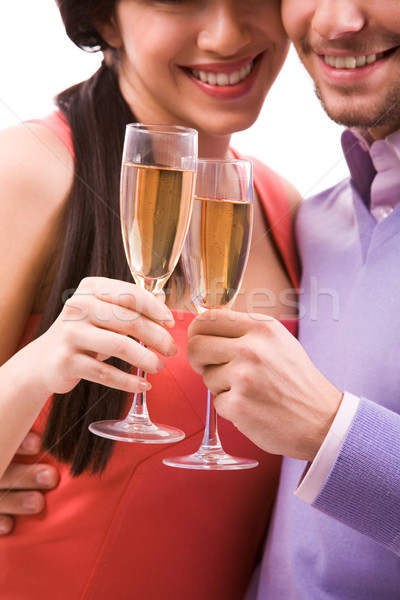 [[stock_photo]]: Couple · flûtes · portrait · heureux · champagne · célébrer