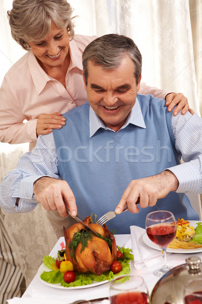 Stock foto: Abendessen · Porträt · Senior · Mann · Schneiden