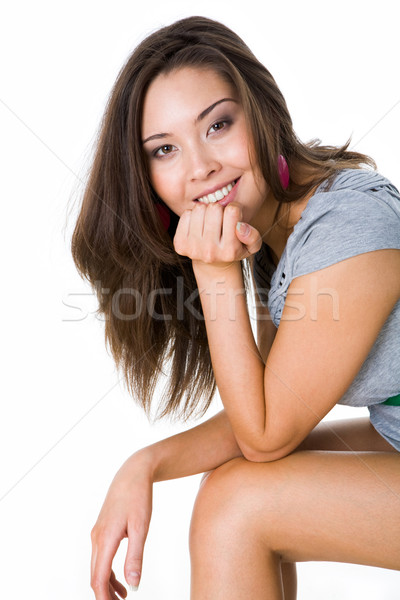 [[stock_photo]]: Fille · heureuse · portrait · fraîches · fille · séance · blanche