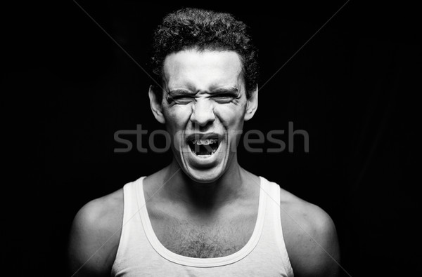 Foto stock: Grito · retrato · guapo · tipo · chaleco · gritando