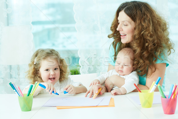 çizim birlikte güzel anne çocuklar ev Stok fotoğraf © pressmaster