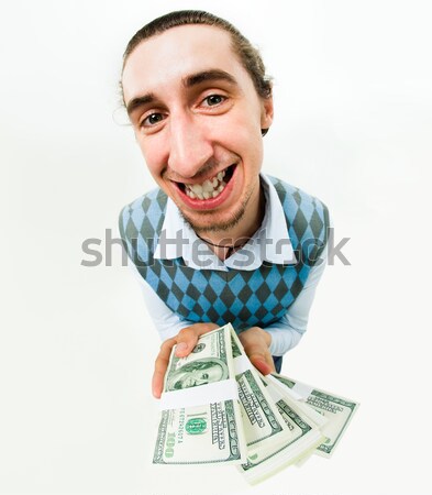 Szerencsés férfi halszem lövés boldog sikít Stock fotó © pressmaster