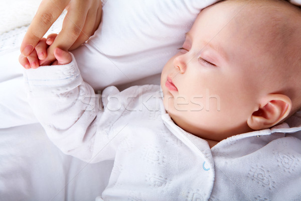 Stockfoto: Baby · foto · onschuldige · slapen · wieg · moeder