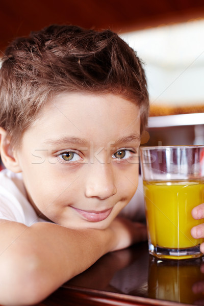 Stockfoto: Cute · jongen · portret · jongen · glas · sap