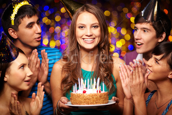 Stock foto: Geburtstag · Feier · Porträt · freudige · Mädchen · halten