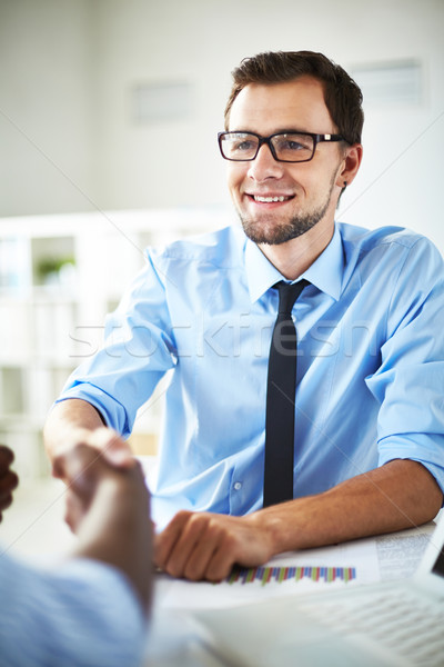 挨拶 笑みを浮かべて ビジネスマン パートナー 交渉 オフィス ストックフォト © pressmaster