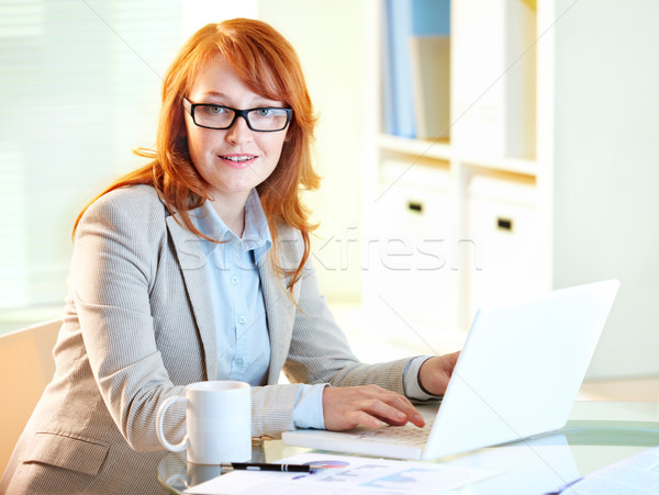 Stock foto: Geschäftsfrau · eingeben · Porträt · beschäftigt · Sekretär · schauen