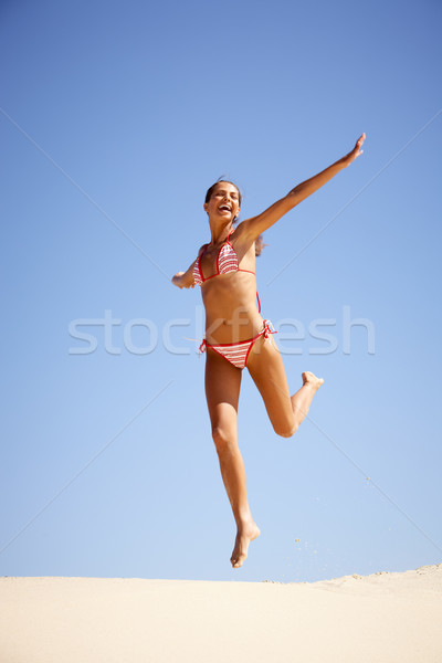 Zdjęcia stock: Radości · portret · radosny · dziewczyna · plaża · piaszczysta