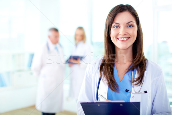 синих воротничков работник портрет довольно женщины практикующий врач Сток-фото © pressmaster