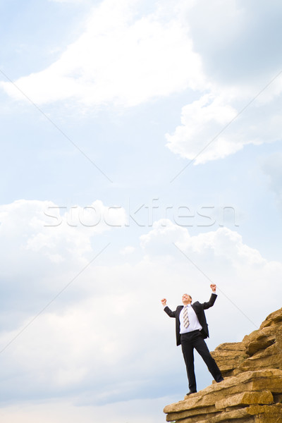 Győzelem függőleges kép elragadtatott üzletember áll Stock fotó © pressmaster