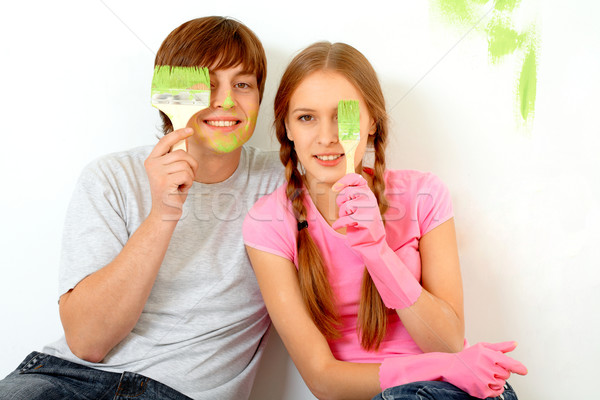 Foto d'archivio: Immagine · gioioso · ragazzo · ragazza · nascondere · uno