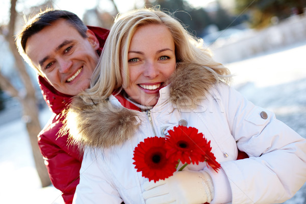 Foto stock: Cute · Pareja · foto · feliz · hombre · mujer