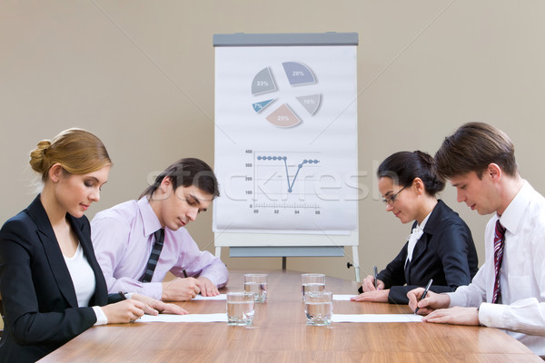 Stockfoto: Geschreven · werk · twee · briefing