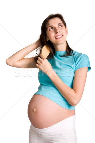 [[stock_photo]]: Cheveux · photo · joli · femme · enceinte · regarder · heureux